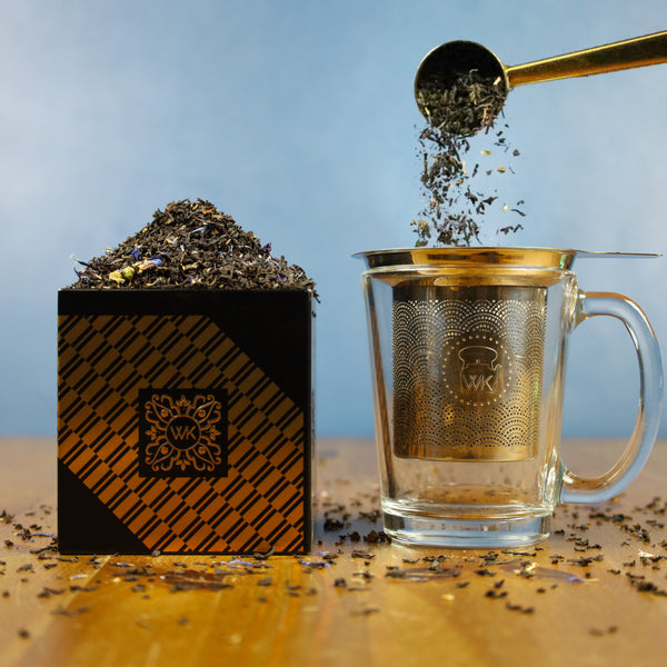 Angel's Dream loose leaf tea being poured into glass.