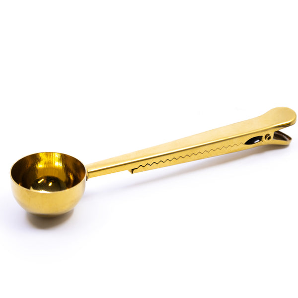 The Whistling Kettle Tea Merch Gold Tea Scoop with Clip