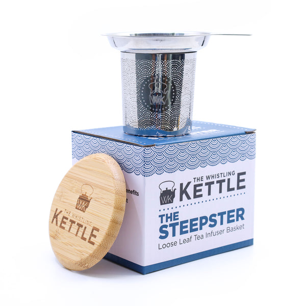 The Whistling Kettle "The Steepster" Stainless Steel Tea Infuser with Bamboo Top.