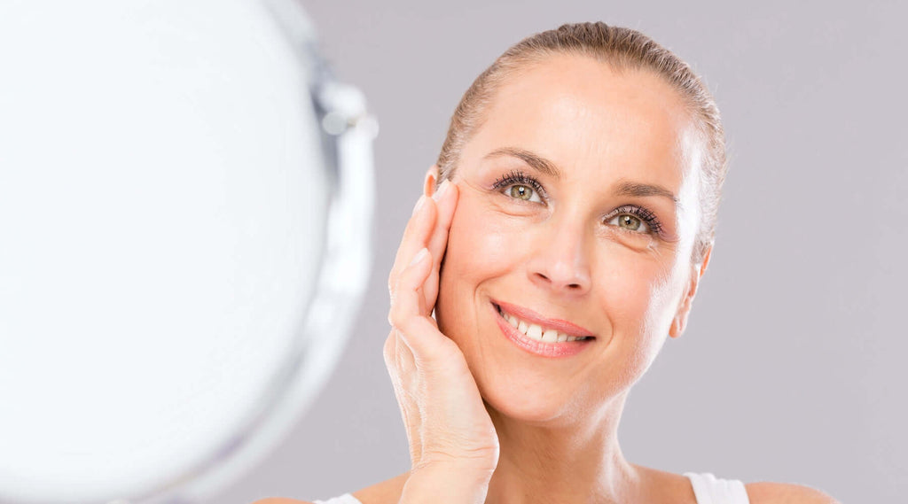Looking at skin in mirror