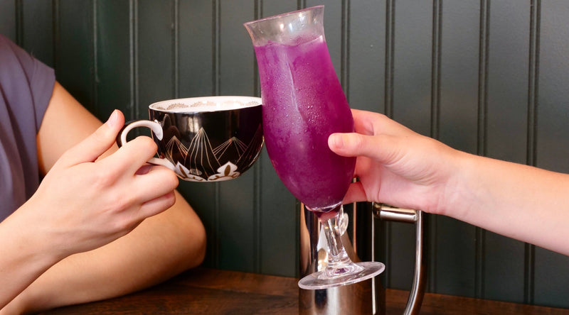 Cheers normal cup of tea and blue butterfly matcha lemonade