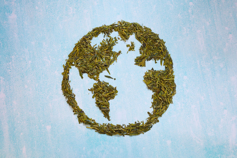 Dragonwell loose leaf tea in the shape of the Earth