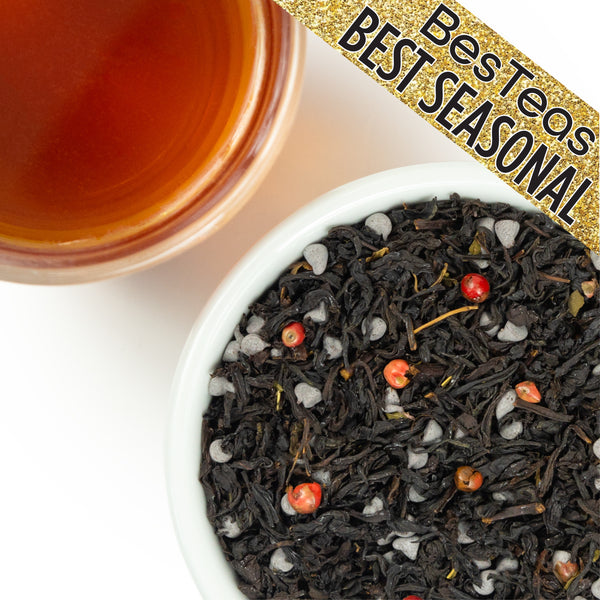 loose leaf winter dream tea next to a brewed cup with besteas logo "best seasonal"