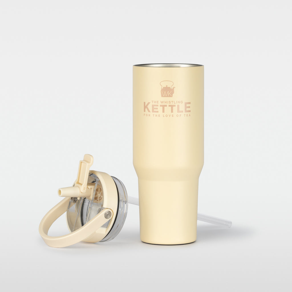 The Big Sipper insulated travel tumbler with handle and flip-top lid