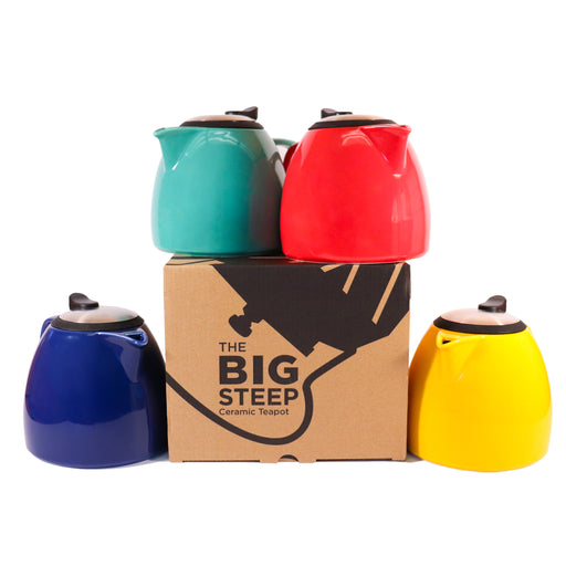 The Whistling Kettle Tea Merch The Big Steep - 27 Ounces Ceramic Mug - Mandarin, Red, Marine Blue, and Turquoise