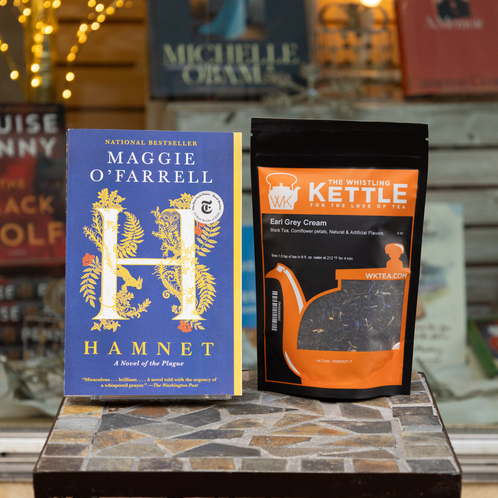 hamnet book next to earl grey cream loose leaf tea