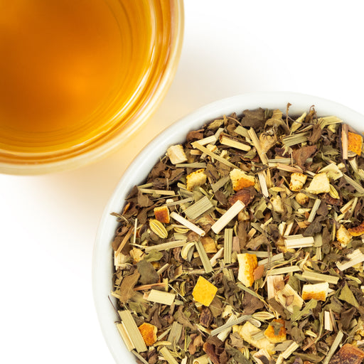 Calming tea, loose leaf and brewed.