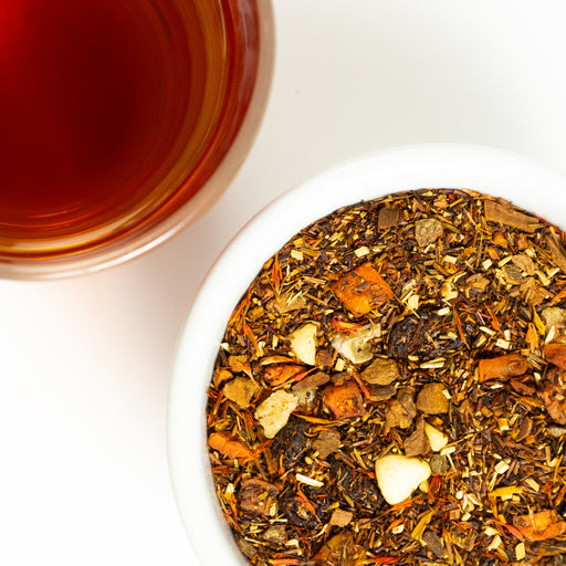 A top-down view of Carrot Cake loose leaf tea from The Whistling Kettle