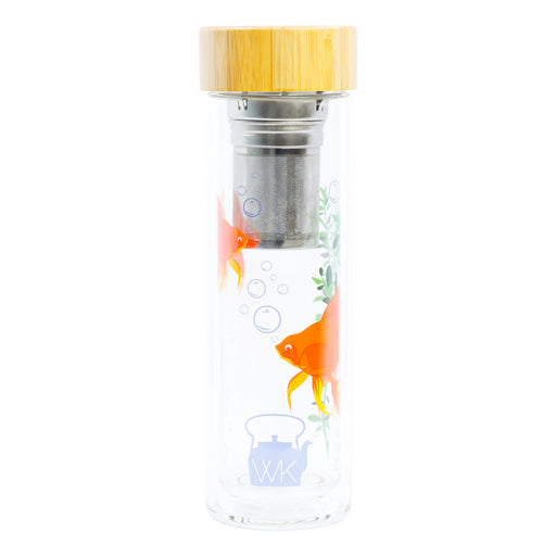 The Whistling Kettle Tea Merch 16oz Double Wall Glass Tea Tumblers with Sleeve - Goldfish Design