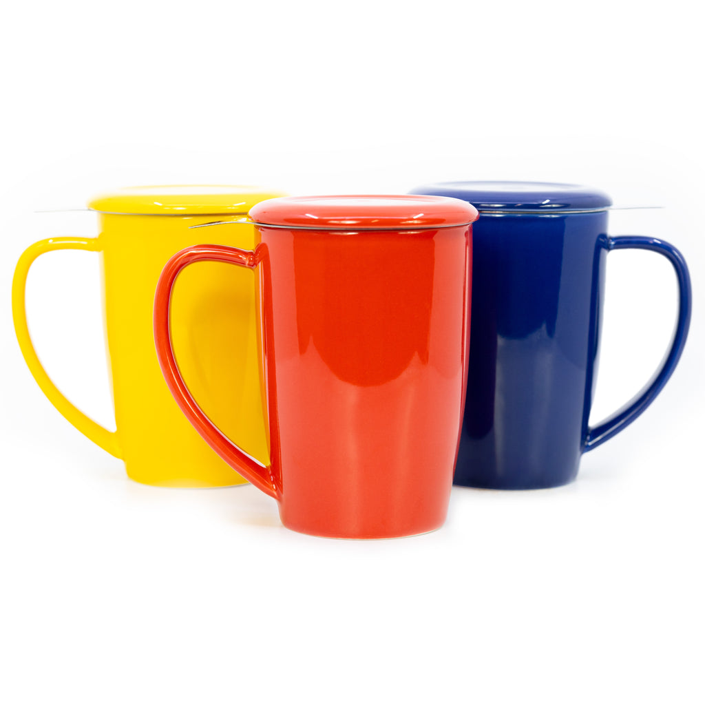 The Whistling Kettle Tea Merch The Lil' Steep - 13.5 Ounces Ceramic Mug - Red, Yellow, and Blue