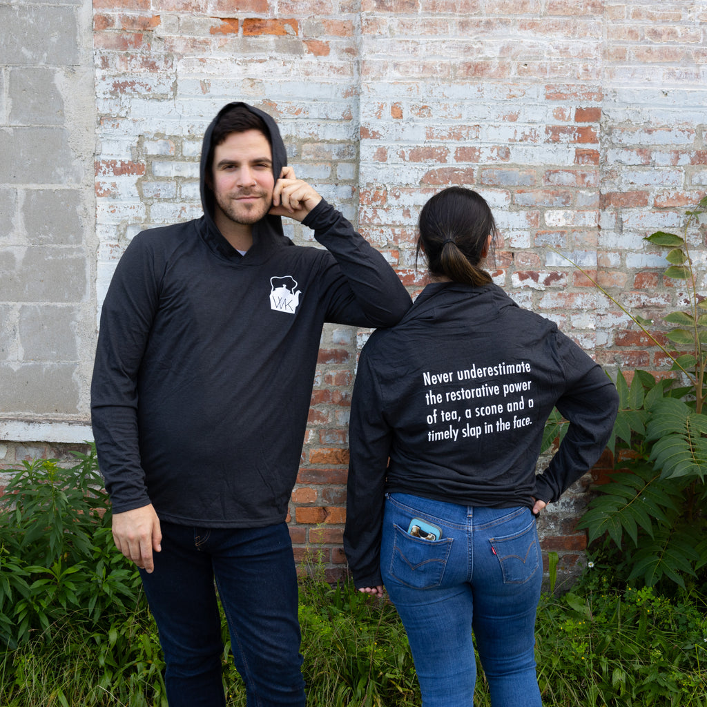 "Never Underestimate..." - Long Sleeve Hooded T-Shirt, Front and Back