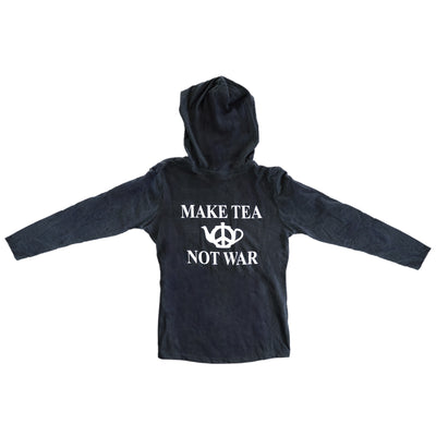 "Make Tea, Not War" - Long Sleeve Hooded T-Shirt, Back