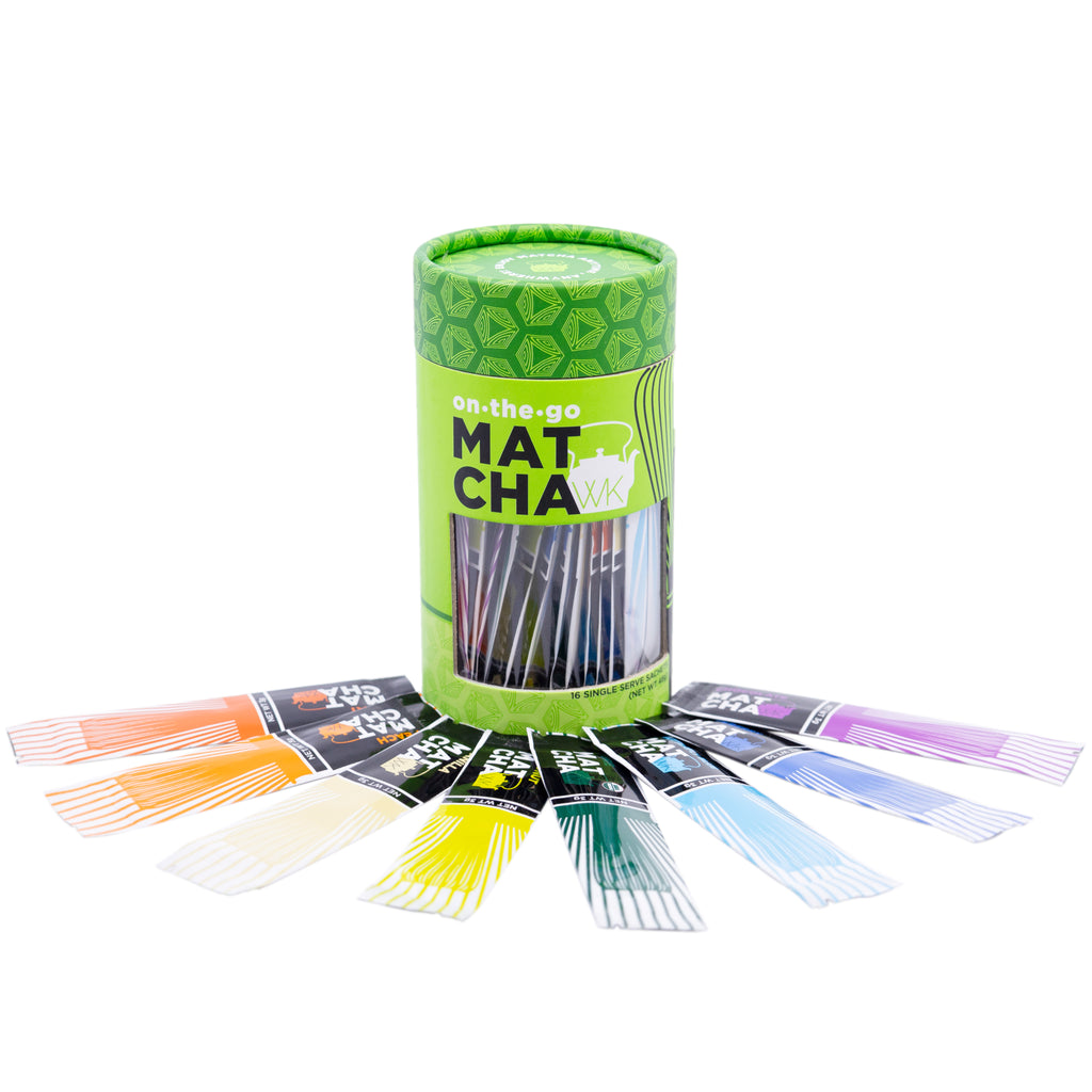 Matcha Variety Pack surrounded by sachets.