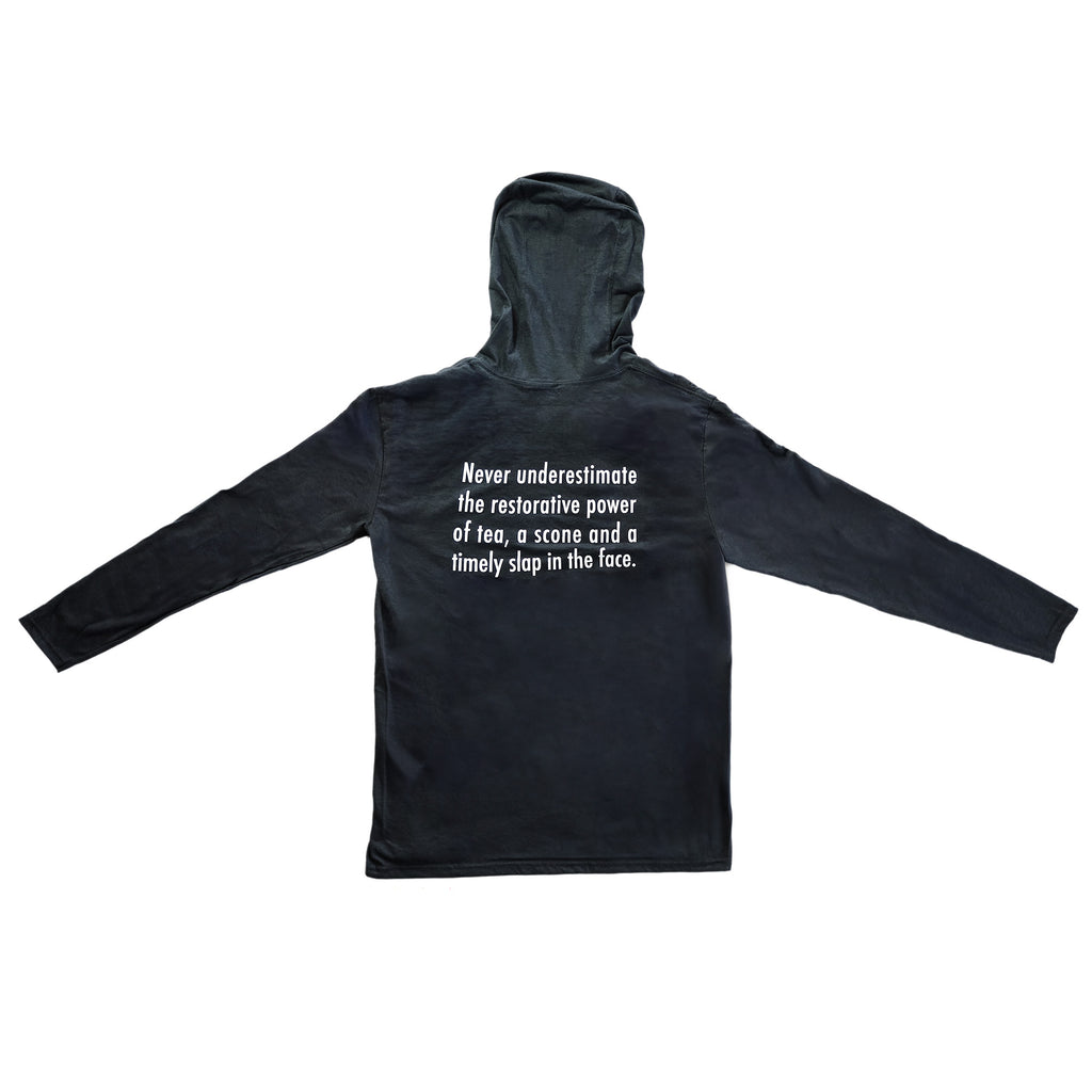 "Never Underestimate..." - Long Sleeve Hooded T-Shirt, Back