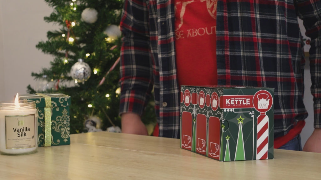 Opening a book style tea advent box