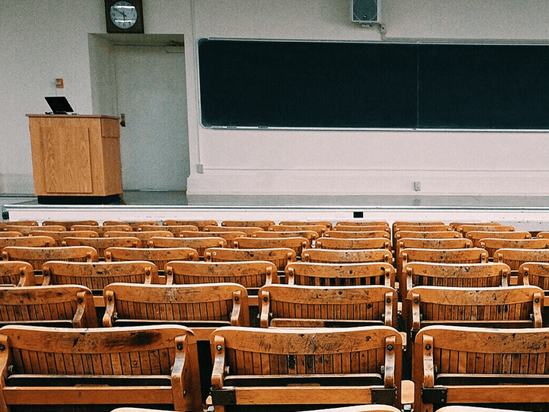 An empty university lecture hall