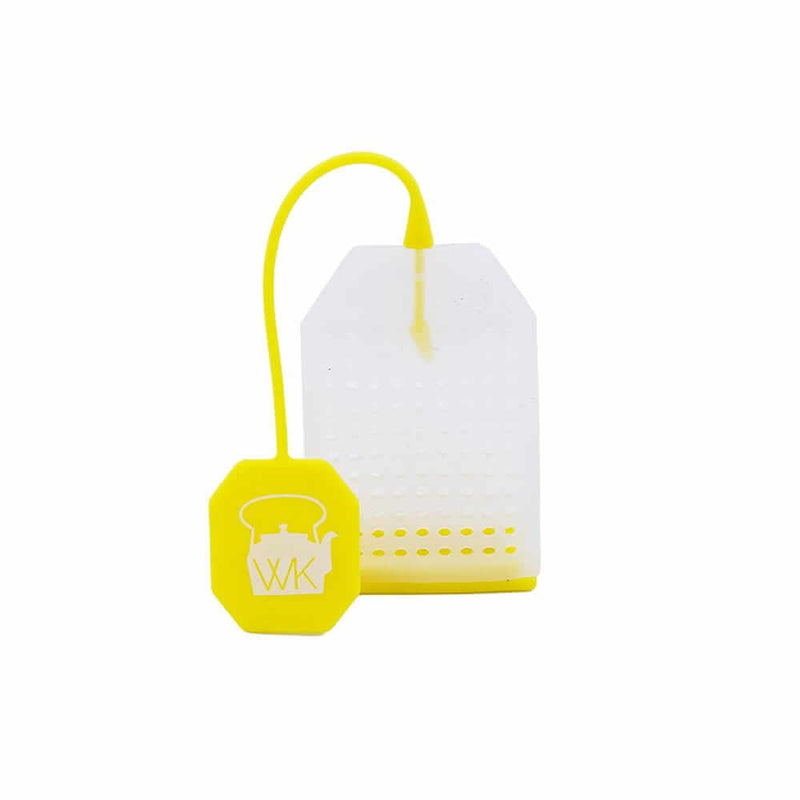 The Whistling Kettle Reusable Silicone Tea Bag Loose Tea Infuser in yellow.