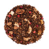 Top mound picture of The Whistling Kettle Chocolate Monkey rooibos tea with dried banana, cacao, and pink peppercorn.