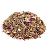 Side mound picture of The Whistling Kettle Detox tea with Organic Burdock root, Dandelion leaves, Licorice, Tulsi (Holy Basil), Rose petals, Safflower petals, Ginger, and Elder flowers.