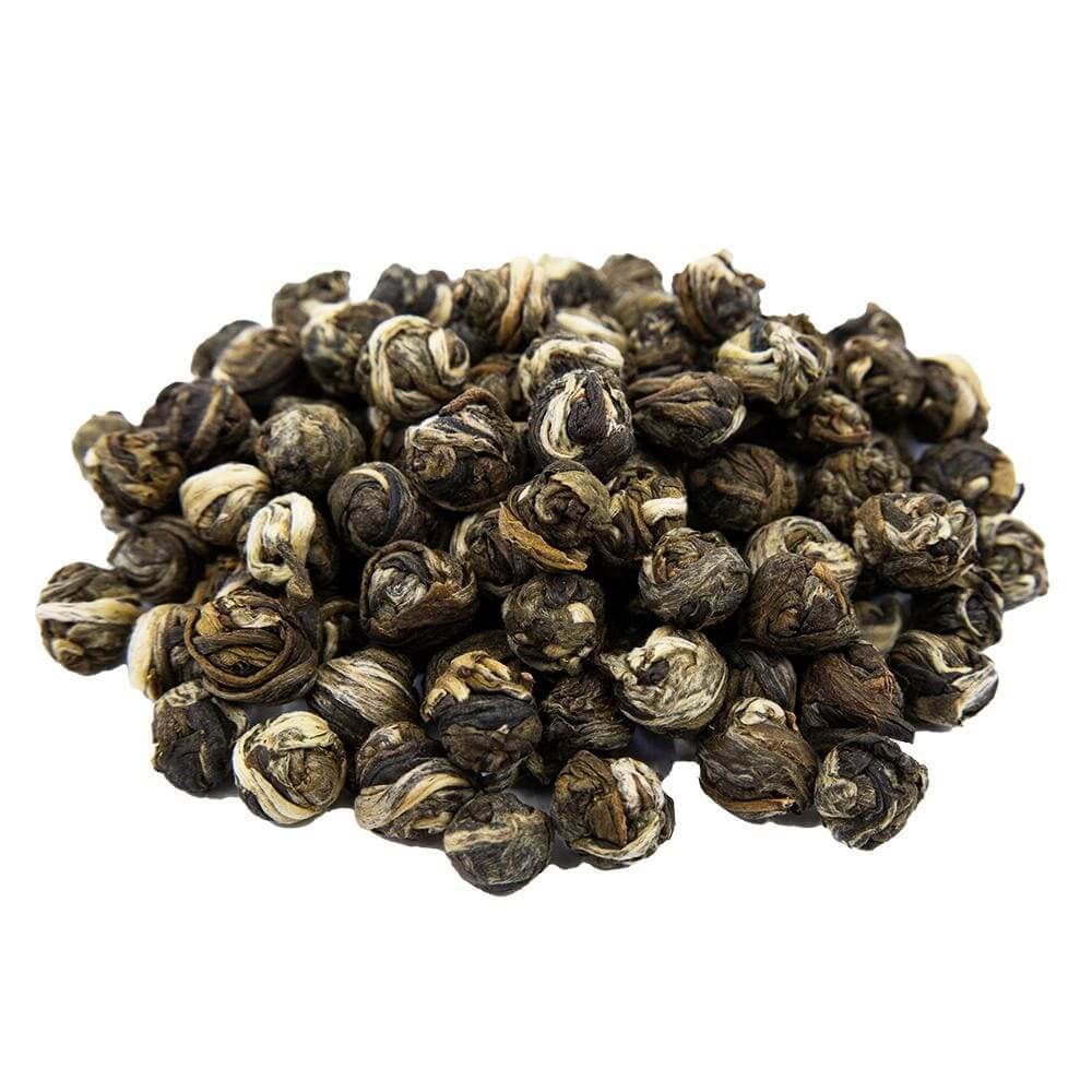 Side mound picture of The Whistling Kettle Jasmine Pearls green tea.