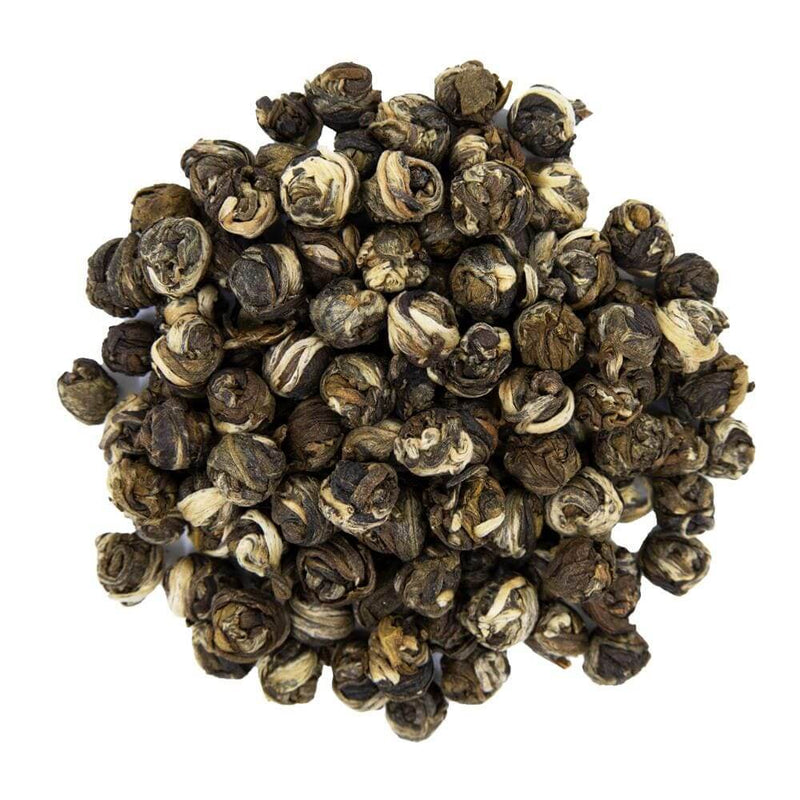 Top mound picture of The Whistling Kettle Jasmine Pearls green tea.