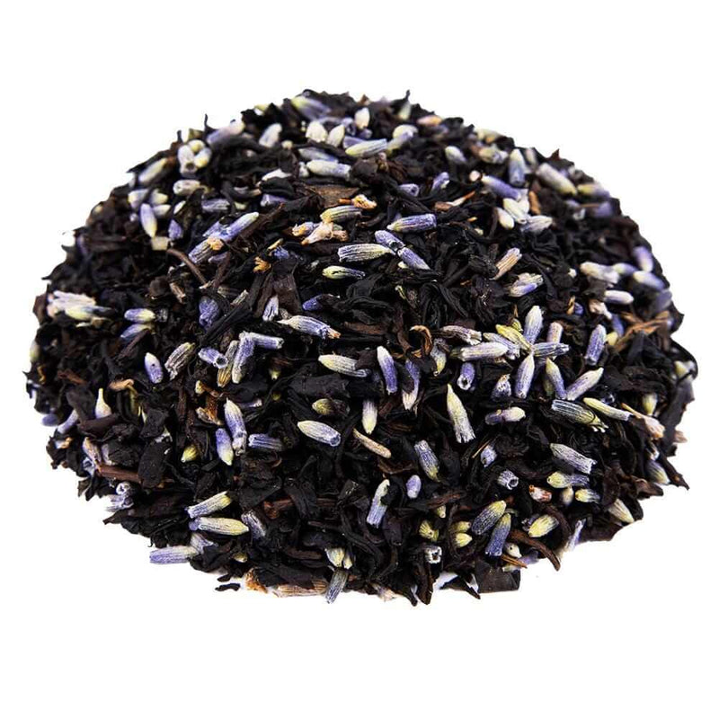 Side mound picture of The Whistling Kettle Lavender Earl Grey black tea with bergamot and French lavender.