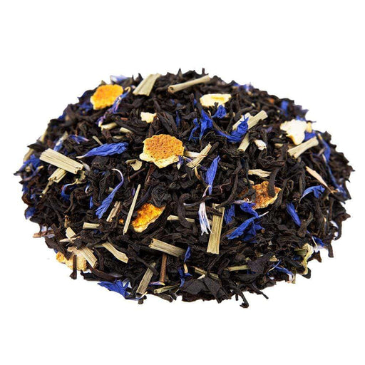 Side mound picture of The Whistling Kettle Russian Earl Grey black tea with orange peel and lemongrass.