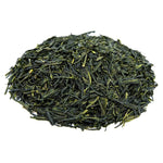 Side mound picture of The Whistling Kettle Sencha Supreme Shizuoka fine green tea with bright green leaves.