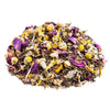 Side mound picture of The Whistling Kettle Total Body tea with peppermint, rooibos, and chamomile and rose flowers.